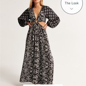 Abercrombie & Fitch Long-Sleeve Plunge Cutout Maxi Dress